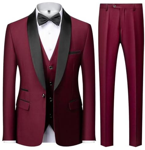 KUDMOL Costume Homme 3 pièces Slim Fit à Un Bouton Blazer Pantalon Gilet