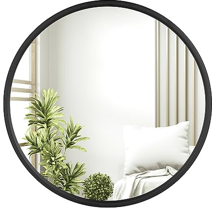 WOLTU Spiegel rund mit schwarzer Rahmen, runder Wandspiegel φ 60 cm, moderner Hängespiegel für Badezimmer Schlafzimmer Wohnzimmer Flur, dekorativer Schminkspiegel aus Glas Metall MDF