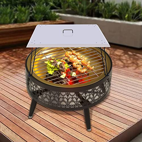 Couvercle De Foyer Aciers Inoxydables Brasero Gaz Exterieur Table Barbecue Fonte Mexicain Fosse à Feu DéFlecteur Chaleur pour Foyer Brasero Incinerateur Papier Jardin Thermique (76cm*76cm*33cm)