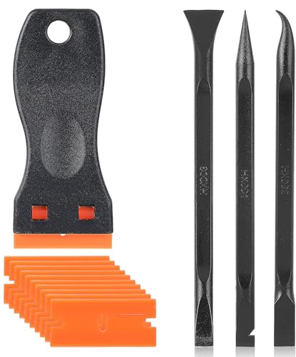 Plastic Scraper with 40 Plastic Razor Blades,Multipurpose Scraper Replacement,Black Portable Glass Scraper,Wallpaper Scraper for Cleaning Labels and Decals