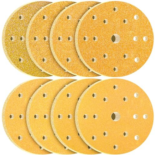 KONGMING 80 Pcs 150mm Sanding Discs Grit 40 60 80 120 180 220 320 400 Hook and Loop 15 Hole for Random Orbital Sander