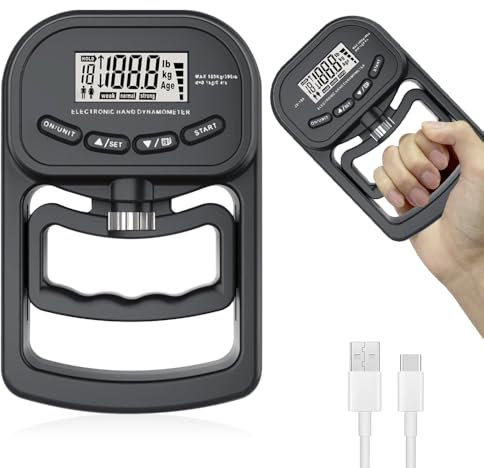 Digitales Handdynamometer Griffkraftmessgerät, 180KG Kapazität, Griffkraft Tester mit 19 individuellen Aufzeichnungssätzen, ideal für Krafttests und Training für Sportler und Heimgebrauch