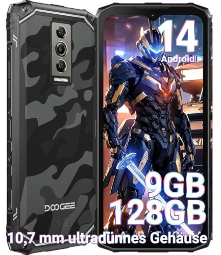 DOOGEE Blade 10 Outdoor Handy Android 14, 9GB+128GB/2TB TF Smartphone, 10,7mm Ultradünnes Baustellenhandy, 6,56 Zoll HD+ 90 Hz Handy Ohne Vertrag, 5150mAh, 16MP Kamera, NFC/GPS/Face ID