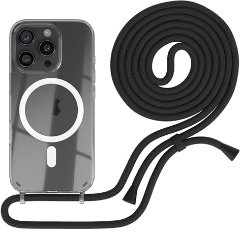 EAZY CASE - mobilkedja kompatibel med iPhone 16 Pro, kedja för upphängning, stötsäkert mobilskal för iPhone 16 Pro, silikonskal med rem, transparent mobilskal i Svart - Clips Svart