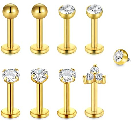 WillTen 8 piercing per trago, helix, piercing per labbra, 16 g, trago, oro, helix, piercing in, piercing in acciaio chirurgico, orecchio, helix, conch, Acciaio inossidabile