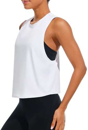 Workout Tank Tops for Women, Athletic Crop Top White