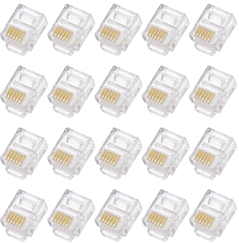 QUARKZMAN Telefonmodulär kontakt hane RJ11/RJ12-kontakt, kopparkärna 6P6C platt kabel uttagsadapter klar 80 stycken