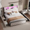 PerGar Polsterbett Doppelbett, Bett mit LED Beleuchtung, Ladestation & 4 Schubladen, Kopfteil mit Stauraum und USB-Anschlüssen, LED Bett, Stauraumbetten, Samt, Ohne Matratze, Beige (160x200cm)