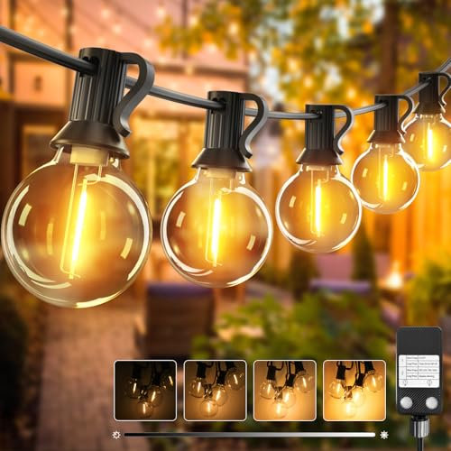 litogo LED Lichterkette Außen Dimmbar mit Timer, 15M Deko Lichterkette Aussen Strom mit Retro Warmweiß G40 Glühbirnen Plastik, Wetterfest lichterketten für Garten Balkon Party Pavillon Terrasse