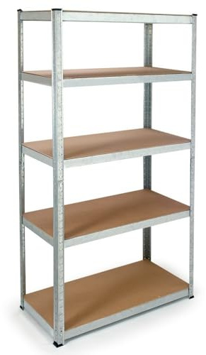 EURO VANADIUM - Étagère Rangement, 90 x 180 cm - Étagère Garage, Modulable, Métal Galvanisé, 5 Niveaux - Étagère Charge Lourde, 175 kg/Plateau - Établi Atelier Garage - Montage Sans Vis - 30 cm - Gris