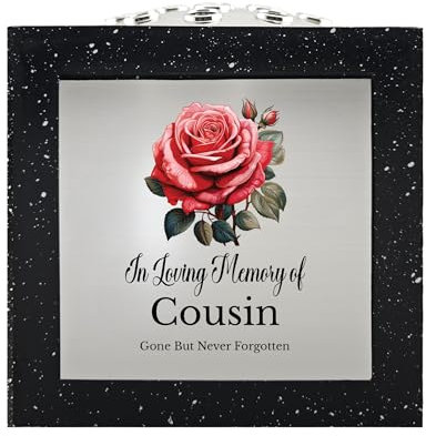 In Loving Memory Of Memorial Rose Bowl Grave Marker Flower Pot Vase With Rose Design Mammy Daddy Nan & Lots More Black/Silver (UV PRINTED) (Cousin)