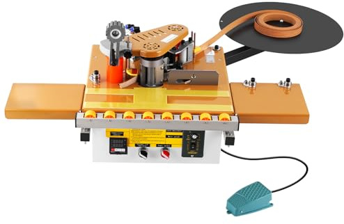 YUCHENGTECH Encoladora de Cantos Portátil Encoladora de Cantos con Rompecintas Automática,Control de Velocidad 2-6m/min Encolado de doble cara Ancho 10-60mm para Madera Contrachapada/PVC/ABS