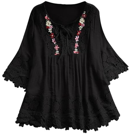 Pull Sexy Femmes Dentelle Patchwork Nœud Col V Chemisiers Trois Quarts Top T-shirt Femme Chemise Rouge