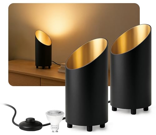 SSC-LUXon 2x Bodenleuchte AUREVA schwarz Aluminium – mit LED fourSTEP GU10 5W warmweiß dimmbar in 4 Stufen ohne Dimmer – kleine Stehlampe für Wohn- & Schlafräume