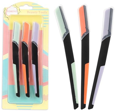 EOMOYO 3-Pack Dual-Tone Eyebrow Razor for Women - Exfoliating Face Shaver & Facial Hair Remover | Safe & Precise Beauty Tool for Perfect Brows, Clean Girl Aesthetic, Travel Essentials