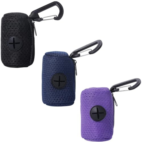 DOKRIN Sacs ramasse-crottes pour chiens，Support de rangement pour sacs à crottes de chien en 3 pièces, sacs à crottes de chien avec mousqueton, pour organiser et ranger les sacs à crottes de chien