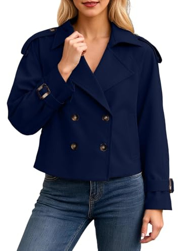Generisch Trench Coat Femme Hiver avec Boutons Manteau Hiver Court Chaud Veste de Transition Col à Revers Veste Hiver Épais Manteau en Laine Femmes Manteau Court Couleur Unie Manteau Femme Veste