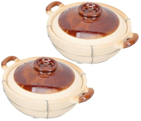TOYANDONA Cazuela de Barro con Mango Ergonómico 0,5l Porción, Fuente para Hornear con Tapa, Mini Cazuela para Cocinar Arroz y Guisos en Horno, Utensilios de Arcilla Multifuncionales