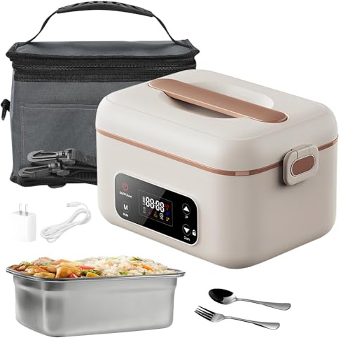 1 l ciotola riscaldata con batteria, scatola per il pranzo elettrica senza fili per adulti, 16000 mAh, ricaricabile, ciotola riscaldata, pranzo scatola termica con timer per viaggi, ufficio, picnic