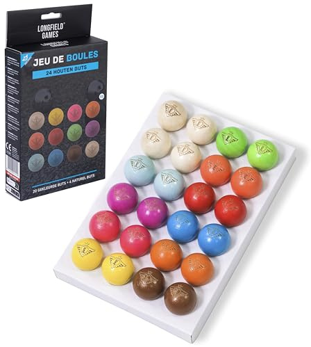 Engelhart Lote 24 Boliches de Madera Ø 30 mm – 20 Colores + 4 Naturales – Accesorios Petanca – Boliche Oficial para Bolas de Petanca 010148
