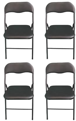 Pack 4 Sillas Plegables Negras Premium con Estructura Metálica y Asiento Acolchado en Polipiel PU. Respaldo Ergonómico de para Eventos, Oficina y Hogar. Diseño Moderno y Resistente (80x44x43,5 cm)
