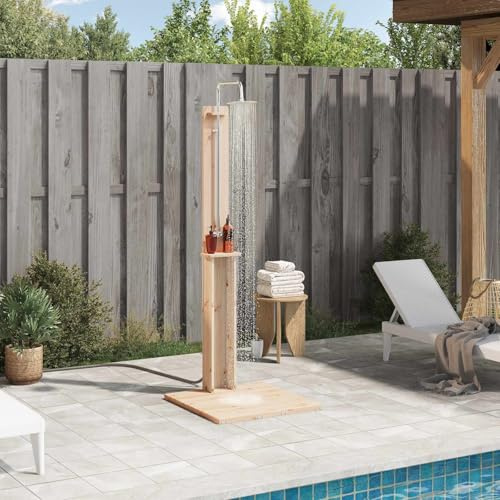 GeenYuu utomhusdusch natur massiv furu 75 x 76 x 217 cm stabil konstruktion väderbeständig rostfri perfekt för trädgård pool spa spa på sommaren