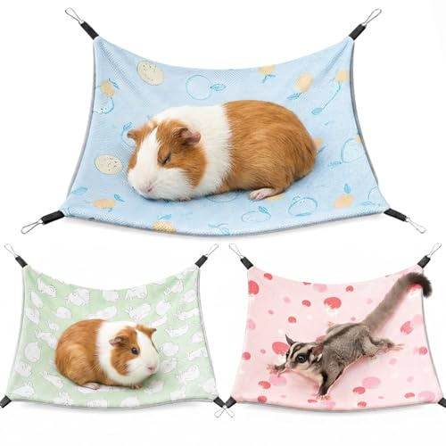 Lot de 3 hamacs en soie glacée double face pour cochon d'Inde, hamac d'été pour hamster, rat, furets, petits animaux, niche douillette 28 x 28 cm