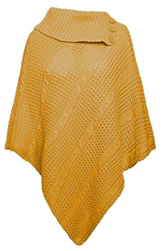 Janisramone Donna Signore Chunky Cavo A Maglia Poncho 3 Pulsante Cape Avvolgere Scialle Inverno Cardigan Jumper Cima