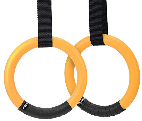 PACEARTH Gymnastic Rings Yellow 1100lbs Capacity with 14.76ft Adjustable Buckle Straps Pull Up Exercise Rings Non-Slip Rings for Home Gym Full Body Workout