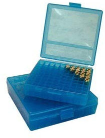 X-Targets MTM Patronen Aufbewahrungsbox aus Kunststoff mit Deckel / 9 mm Luger / 9x18 mm Makarov / 100 Schuss (Blau)