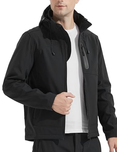 KUTOOK Giacche Softshell Impermeabile Giubbotto Antivento Invernale da Uomo con Cappuccio Staccabile per Montagna Trekking Sci Outdoor,L