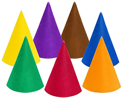 Fengek 7 Packs Christmas Gnome Hats, Felt Cone Dwarf Hats for Unisex Adults Teens Elf Hat for Halloween Party Supplies, 7 Colors