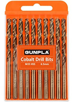 Gunpla Cobalt Drill Bits 6.5mm 10-Pieces, M35 HSS Metric Straight Shank Jobber Drill Bit Set with Plastic Case for Hardened Stainless Steel, Metal, Aluminium, Tile, Wood, Plastic and Cast Iron…