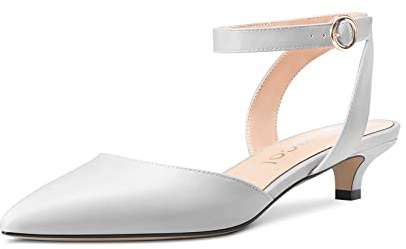 Aachcol Donna Basso Gattini Tacco Heel Pumps Cinturino alla Caviglia Slingback a Punta Sandali Dress Scarpe da Matrimonio Feste 3 CM Bianco Matte 39 EU