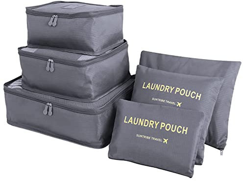 wiipara Koffer Organizer Set 6-Teilig, Kofferorganizer Packing Cubes Set Kleidertaschen Packtaschen für Koffer, Gepäck Organizer Koffer Aufbewahrungsbeutel, Packwürfel Travel Organizer Set - grau