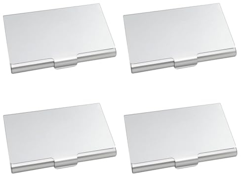 Senbaler 4 Piezas Porta Tarjetas de Visita,Tarjetero Aluminio,Estuche para Tarjetas de Crédita para Hombre y Mujer (Plata)