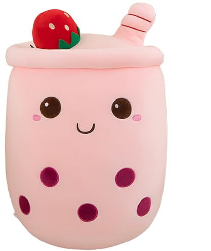 AMOZO Bubble Tea Kuscheltier Plüschkissen, Kawaii Bubble Tea Plüschtier Kissen Niedliche Boba Plüsch Weich Stofftier Spielzeug für Boba Liebhaber (24cm, Pink)