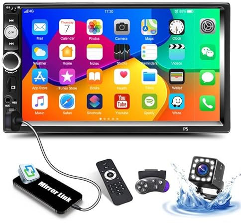 CAMECHO 2 Din Autoradio mit Bluetooth Handsfree, 7 Zoll Bildschirm Auto Radio mit FM Telefon Mirror Link für iOS und Android Unterstützung TF USB AUX in Ports SWC Fernbedienung+ Rückfahrkamera