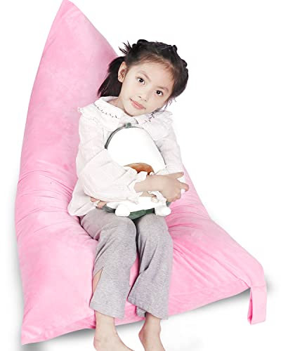 FanChose Kids Bean Bag Cover Only, Stuffed Animal Bean Bag Storage, Large Bean Bag Chair for Teens, 132cm * 79cm Beanbag Chair Cover Without Filling, Inflatable Soft Toy Storage, Pink