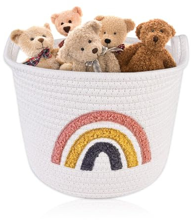 mizikuu Aufbewahrungskorb Baumwollseil, Klein Waschekorb Geflochten Gewebter Spielzeugkorb Kinder Aufbewahrungsbox Regenbogen Deko Korb für Handtücher, Decken, Spielzeug, Kleidung, Geschenke