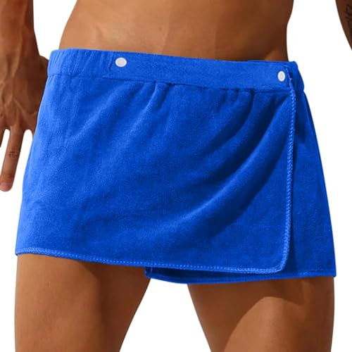 Oanviso Toallas de Baño para Hombres Falda de Toalla de Baño con Cierre de Velcro Toalla de Baño Toalla de Sauna Falda de Toalla de Baño de Franela con Bolsillos y Banda Elástica C Azul
