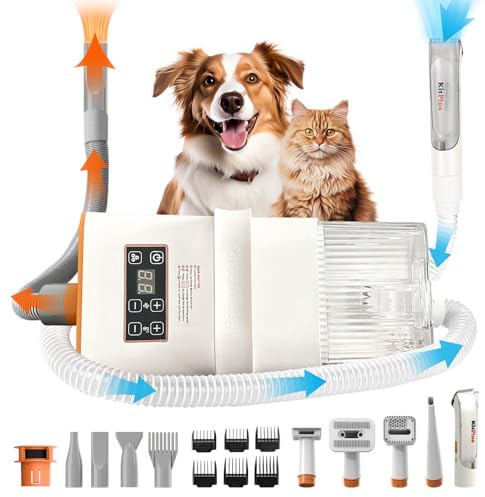 KITPLUS Kit per la toelettatura del cane, tosatrice per cani, aspirapolvere professionale per la toelettatura degli animali domestici con grande capacità, 8 strumenti per la toelettatura, aspirazione