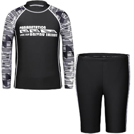 MZSYLK Jungen Schwimmkostüm Rash Guard Badeanzüge Set 3 Stück langärmelige Badeshirts Schnell trocknende Badeanzüge mit Badehose