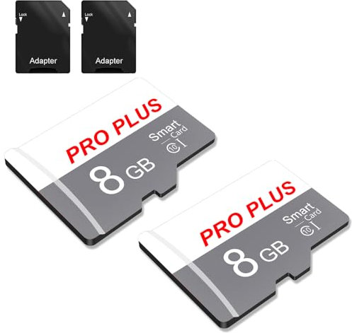 2 Pack Speicherkarte 8GB with Adapter, High Speed Memory Card, UHS-I C10 A1 Memory TF Card for Tablet/Mobile Phone/Camera/Car Audio/Game Console (TF183 White Gray 8GB)