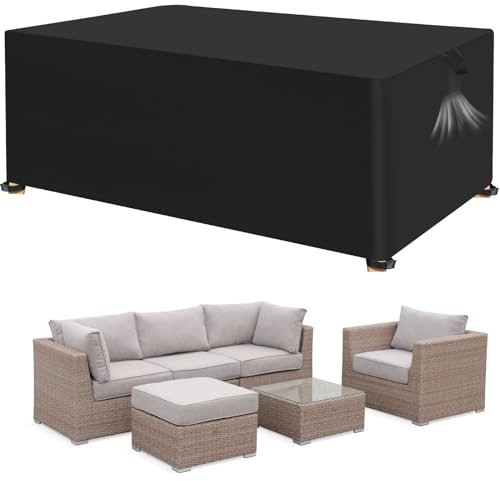 YYDSLEE Housse Table de Jardin 420D Tissu Oxford Bache de Protection Exterieur Housse Anti-UV Salon de Jardin Exterieur Housses pour Mobilier de Jardin Imperméable Noir, 242 x 162 x 100 cm