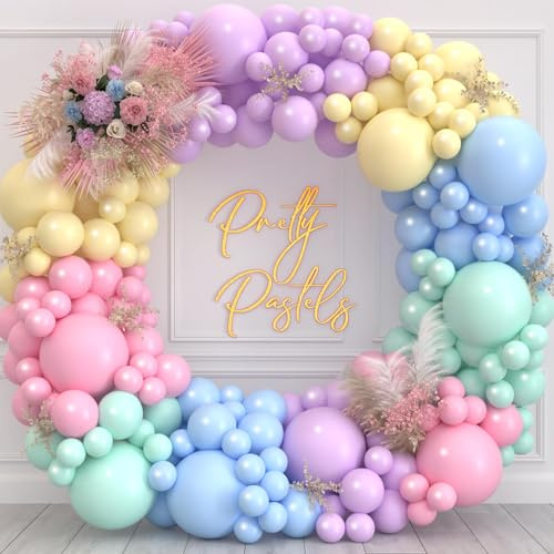 Arco Para Globos Color Pastel, 141pcs Guirnalda Globos De Colores Con Azules Verdes, Balloons Rosas Amarillos Morados, Arco De Bulle Arcoiris Para Decoracion Cumpleaños Fiesta, Baby Shower, Boda
