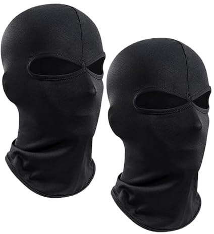 AWAVM 2 Pcs 2 Black Balaclava Mask Double Face Mask, 2 Hole Balaclava Classic Lightweight Black Ski Mask, Winter Headwrap Double Hole Breathable Full Face Ski Mask Balaclavas for Men