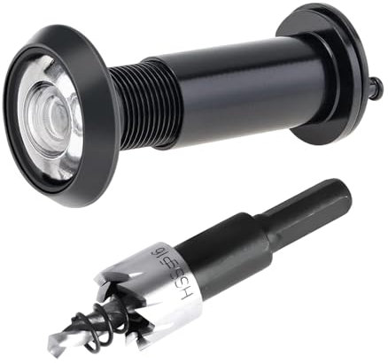 XIAQICA Judas avec Protection Visuelle Grand Angle 200° Judas Porte avec Perceuse - Trou de Perçage Ø 16mm - Cuivre Pur Cache D'Intimité pour Porte D'entrée de 35 à 60mm D'épaisseur (Noir)