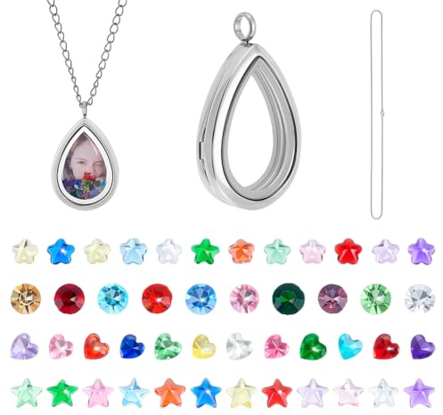 PH PandaHall Collier Médaillon Pendentif Flottant en Forme de Larme Médaillon Souvenir Chaîne Médaillon en Verre Pendentif avec Cabochon en Verre Cœur et Étoile pour Collier Mariage DIY Cadeau D'Été