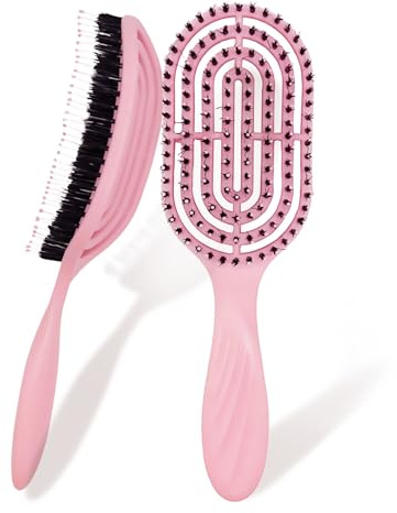 ZPTEE Boar Bristle Hairbrush with Nylon Pins,Vented Detangling Paddle Brush | Glides Through Knots, Smooths Frizz & Static, Gentle Scalp Massage for Wet/Dry Thick, Curly & Long Hair